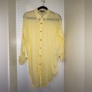 Yellow see through long sleeves dress